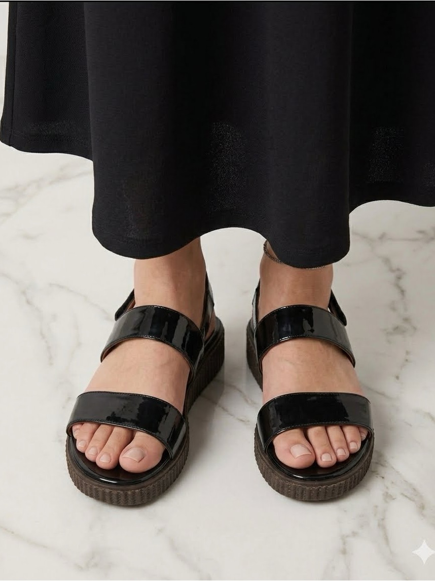 Wonders Black Patent Leather Sandals